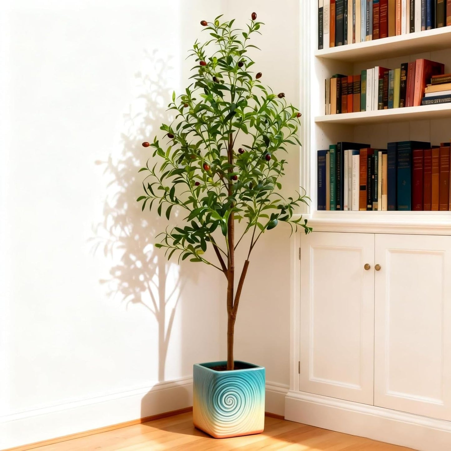 6FT Artificial Olive Tree Indoor, Tall Faux Olive Tree with Pot&Basket, Large Fake Olive Tree with Realistic 1080 Silk Leaves and 60 Fruits for Living Room Home Office Decor.