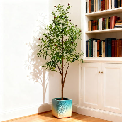 6FT Artificial Olive Tree Indoor, Tall Faux Olive Tree with Pot&Basket, Large Fake Olive Tree with Realistic 1080 Silk Leaves and 60 Fruits for Living Room Home Office Decor.