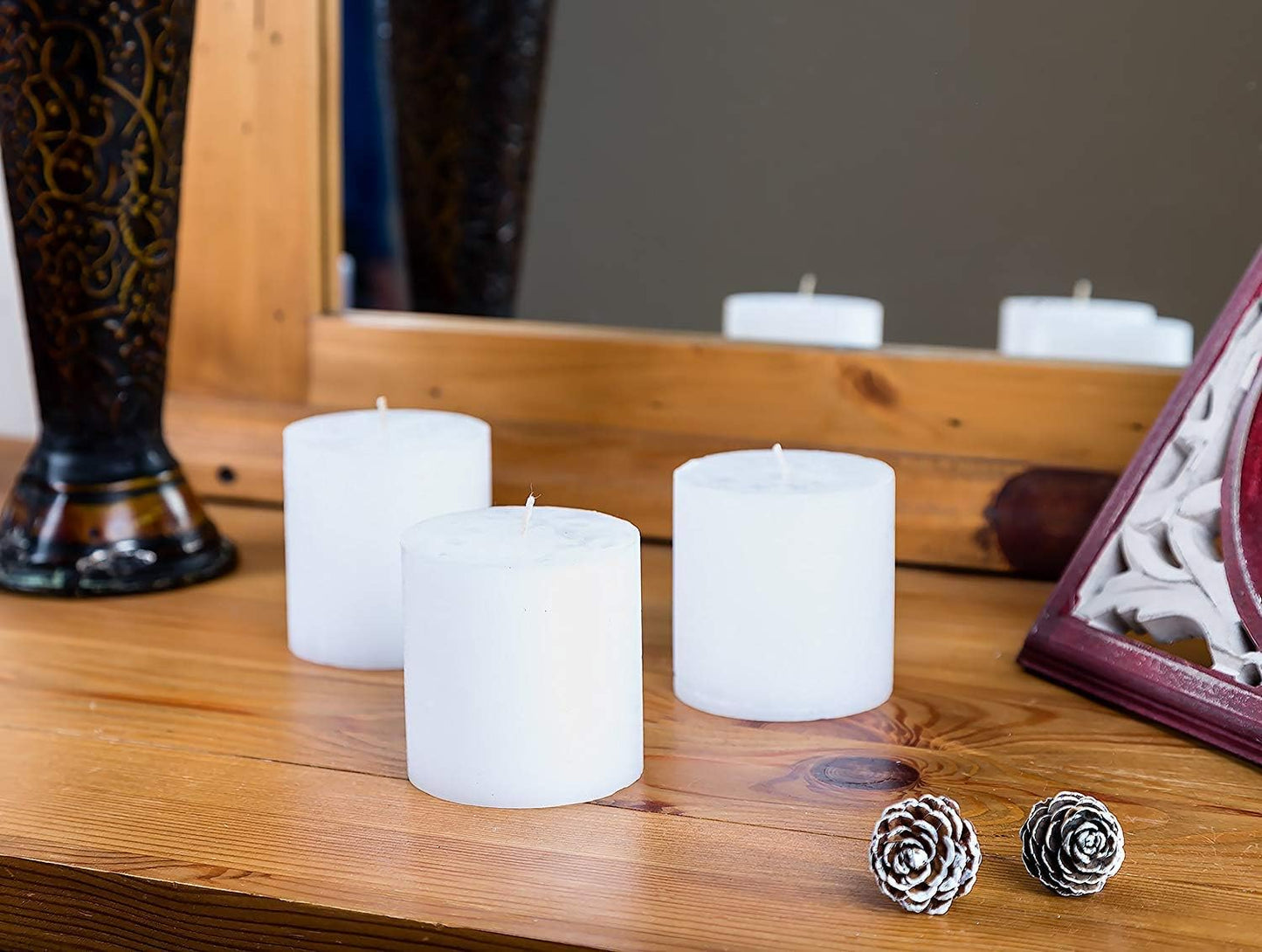 Melt Candle Pillar Candles, 3 Pack - Unscented Candles for Home, Church, Weddings, & More - 3" x 4", Ivory