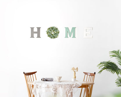 Mkono Farmhouse Wall Home Sign with Artificial Eucalyptus for O Rustic Wooden Hanging Letters Decorative Wall Art Decor for Living Room Kitchen Entryway Housewarming Gift, Brown