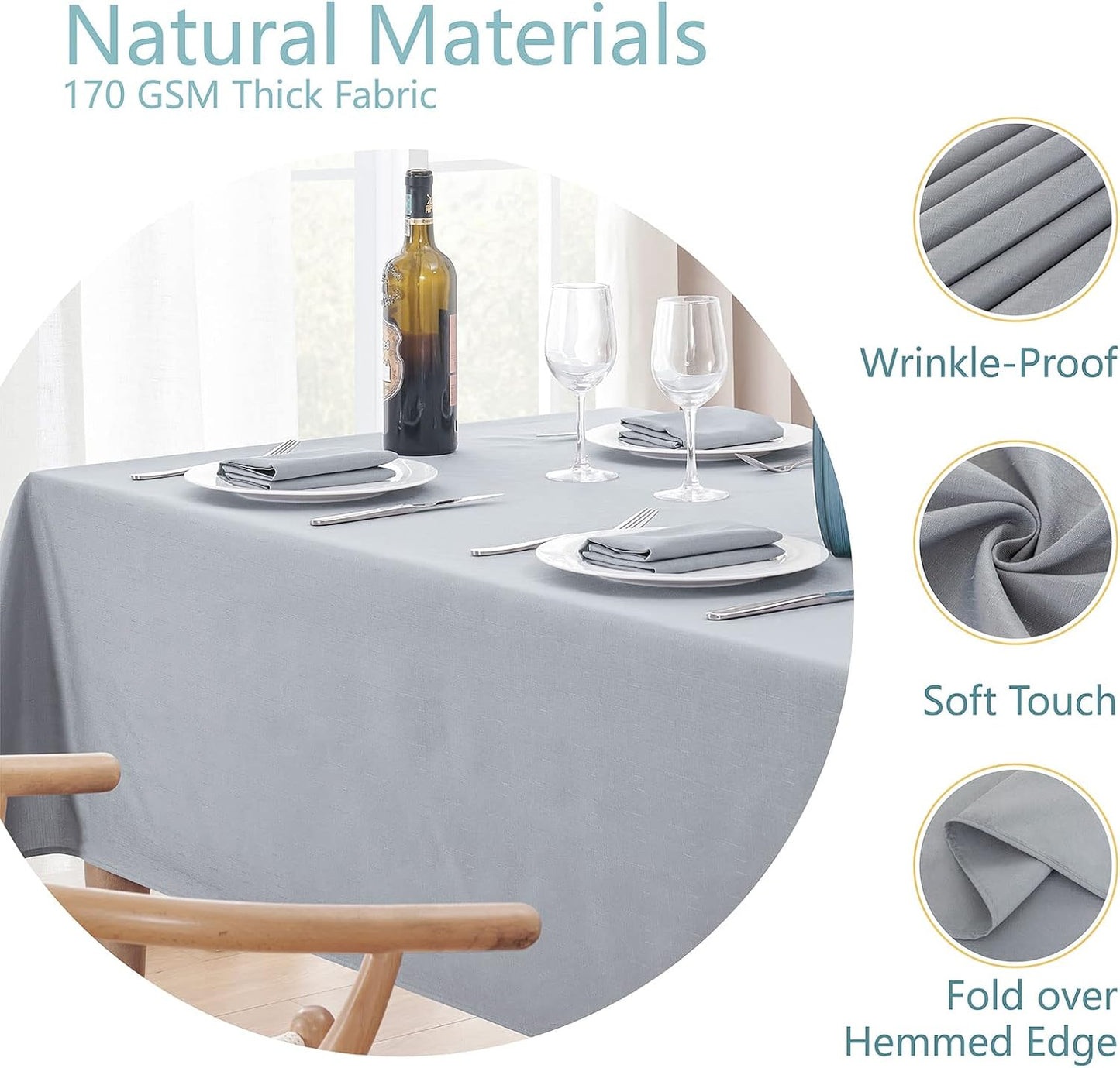 Veblandy Rectangle Tablecloth Waterproof Linen Textured Table Cloth Stain and Wrinkle Resistant Washable, Decorative Fabric Table Cover for Dining, Party and Camping (Sage Green, 52 * 70)