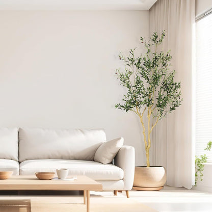 Realead Faux Olive Tree 7ft - Realistic Tall Olive Trees Artificial Indoor - Large Fake Olive Tree with Natural Wood Trunk and Lifelike Leaves - Artificial Olive Tree for Home Office Decor