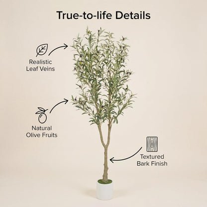 Faux Olive Tree, 5FT Artificial Olive Trees with Lifelike Olive Branches and Fruits, Fake Floor Plants with Pot for Indoor Home Office Living Room Outdoor Decor