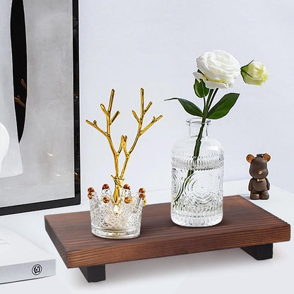 Black Bathroom Vanity Organizer Tray for Countertop Small Wooden Pedestal Stand Farmhouse Kitchen Sink Tray Decorative Hand Soap Dish Dispenser Holder Wood Risers Modern Bathroom Decor Accessories