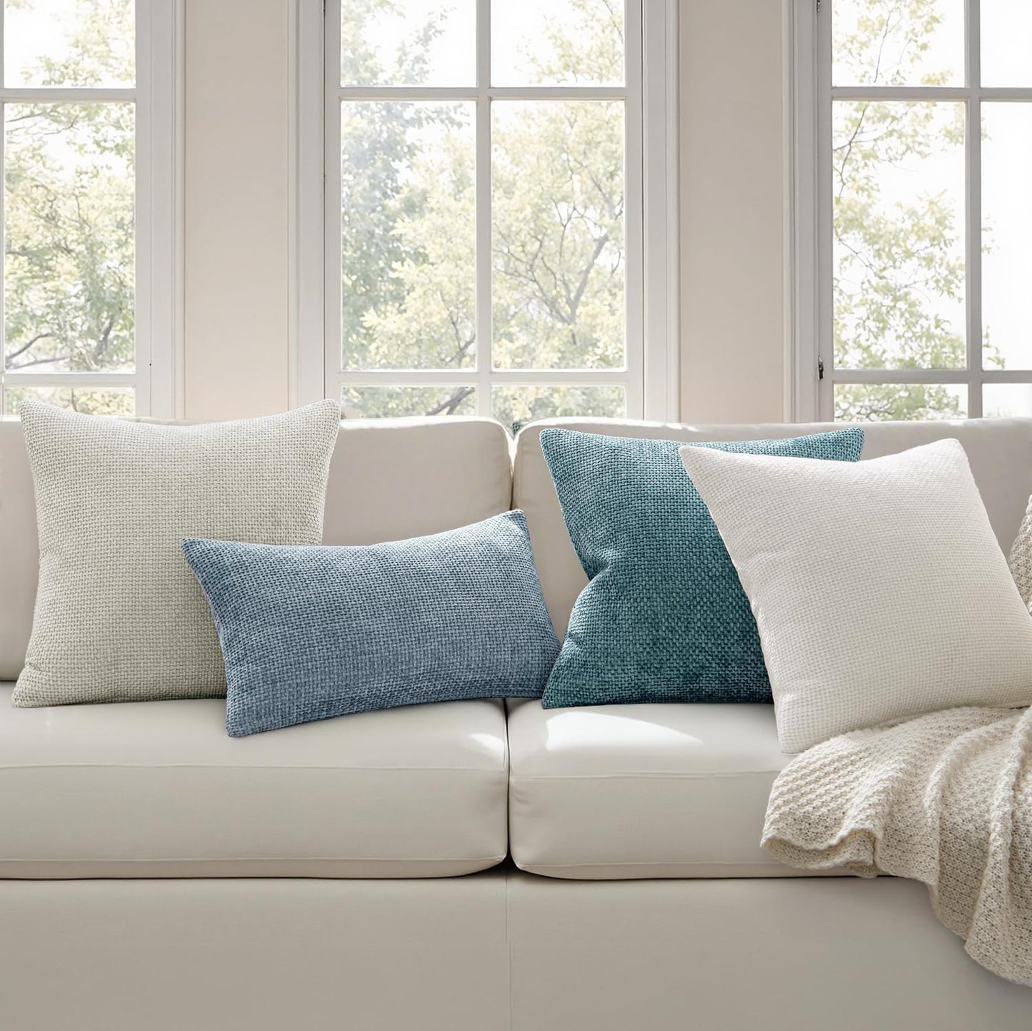 MIULEE Pack of 2 Couch Throw Pillow Covers 18x18 Inch Neutral Beige Modern Boho Accent Decorative Pillow Covers Soft Chenille Farmhouse Cushion Covers for Home Decor Bed Sofa Living Room