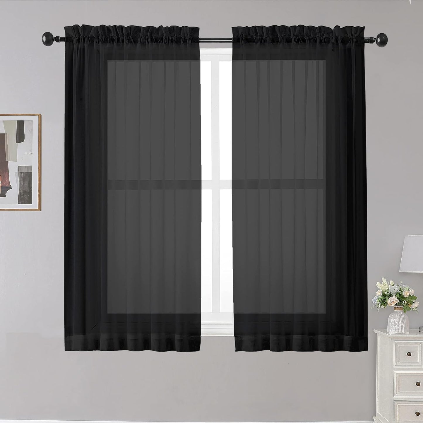 OWENIE Sheer Curtains 84 inches Long 2 Panels Set for Living Room/Bedroom, Rod Pocket Voile Sheer Panel Drapes, White, 2pcs, Each 42" W x 84" L - Colors B