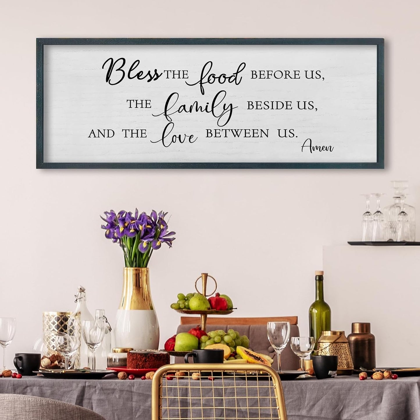 FZMHASLWW Gather Sign Wall Decor 32"×12" Large Wooden Framed for Dining Room Simple Home Kitchen Hanging Art (Wood)