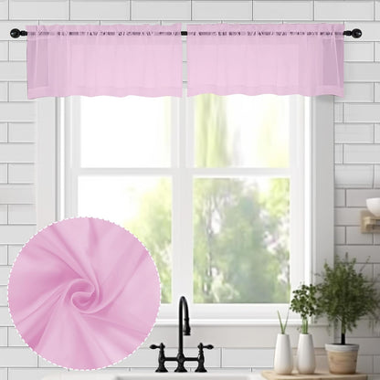 Chyhomenyc Sheer White Valances for Windows 2 Pack, Small Window Curtains for Living Room Bathroom Cafe Laundry Basement, Modern Top Dual Rod Pocket Voile Curtain, 42W x 14L inches, White - Colors A