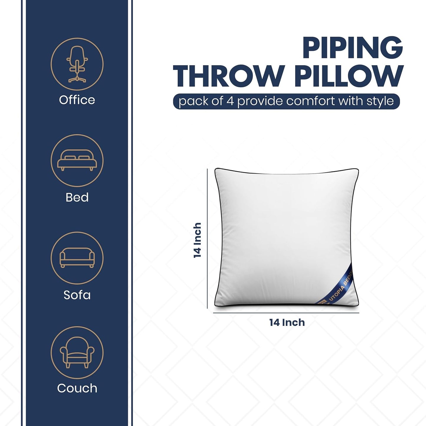 Utopia Bedding Throw Pillow Inserts (Pack of 4, White), 18 x 18 Inches Decorative Indoor Pillows for Sofa, Bed, Couch, Cushion Sham Stuffer