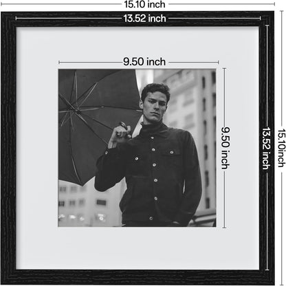 eletecpro 12x12 Picture Frames Set of 9 with Clear Acrylic Cover, Display 8x8 Photos with Mat or 12x12 Without, Classic and Sturdy Square Collage Gallery Wall Decor, Easy Wall Mount, Black