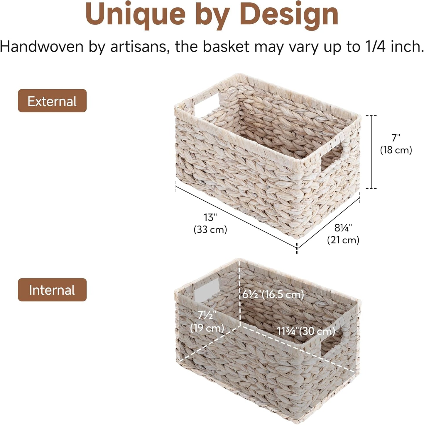 StorageWorks Wicker Basket, Baskets for Organizing, Storage Basket with Built-in Handles, Water Hyacinth Shelves (Medium 2-Pack, Natural Hyacinth)