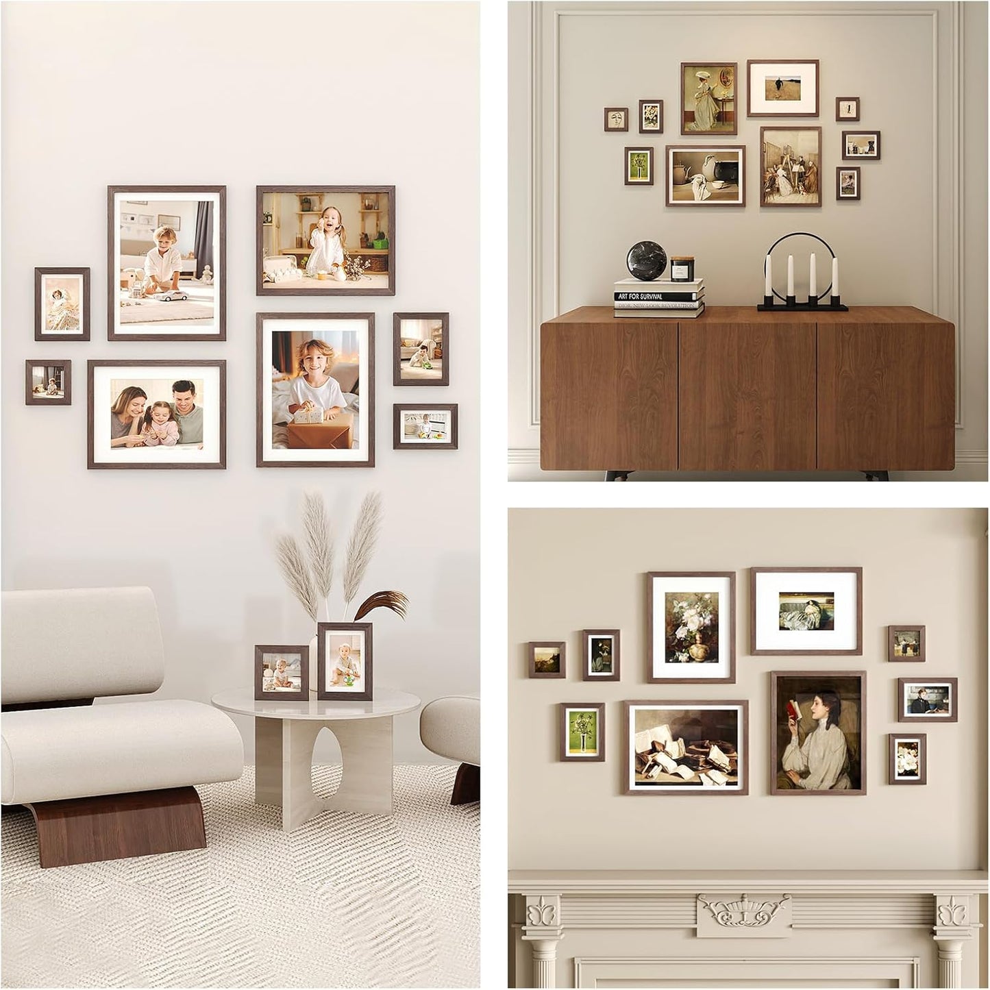 Egofine Picture Frame Set 12 Pack, Picture Frames Collage Wall Decor with Two 11x14, Two 8x10, Four 5x7, Four 4x6 for Wall and Tabletop, Made of Solid Wood, Covered by Plexiglass, Natural Wood