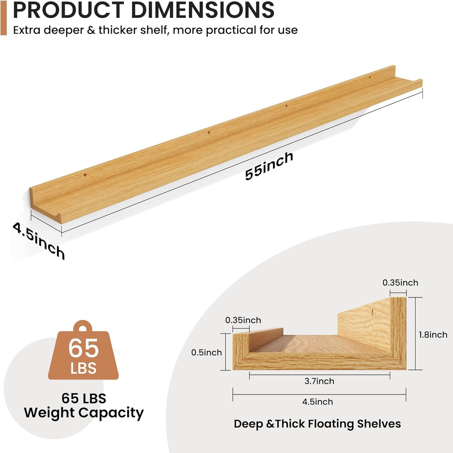 Fun Memories Picture Ledge Shelves Set of 2, 32 Inch Rustic Wall Mounted Floating Shelves with Lip for Home Storage and Décor in Bathroom, Kitchen, Nursery, Bedroom, Living Room, Walnut
