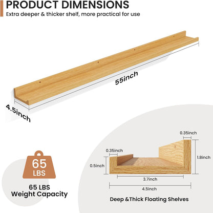 Fun Memories Picture Ledge Shelves Set of 2, 32 Inch Rustic Wall Mounted Floating Shelves with Lip for Home Storage and Décor in Bathroom, Kitchen, Nursery, Bedroom, Living Room, Walnut