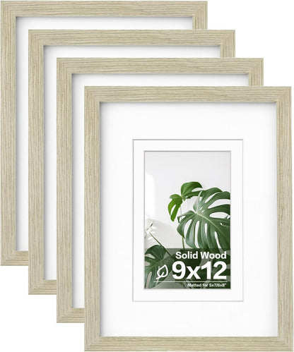 Egofine 8x10 Picture Frames Set of 4, Made of Solid Wood Covered by Plexiglass 4x6 and 5x7 with Mat or 8x10 without Mat, for Table Top Display and Wall Mounting Photo Frame Black