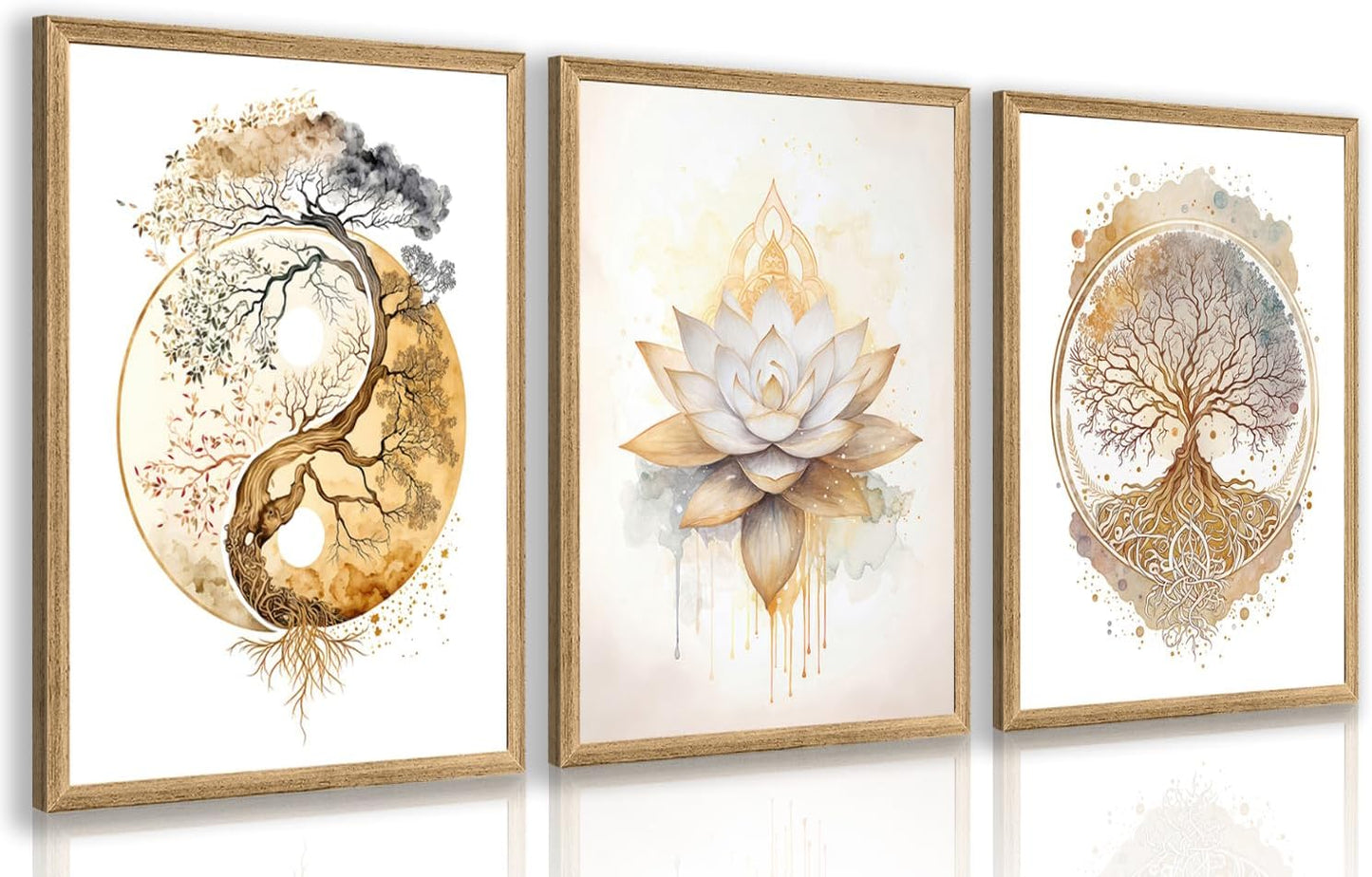 GELDSTEI Calm Zen Botanical Canvas Wall Art, White Lotus Blooming on Stones in Water Aesthetic Pictures, Yoga Spa Meditation Room Decor, Modern Spiritual Poster Prints for Zen Office Framed Set of 3, Each 12x16 Inch