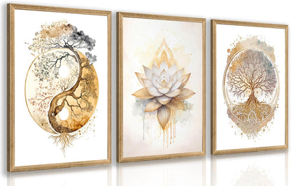 GELDSTEI Calm Zen Botanical Canvas Wall Art, White Lotus Blooming on Stones in Water Aesthetic Pictures, Yoga Spa Meditation Room Decor, Modern Spiritual Poster Prints for Zen Office Framed Set of 3, Each 12x16 Inch