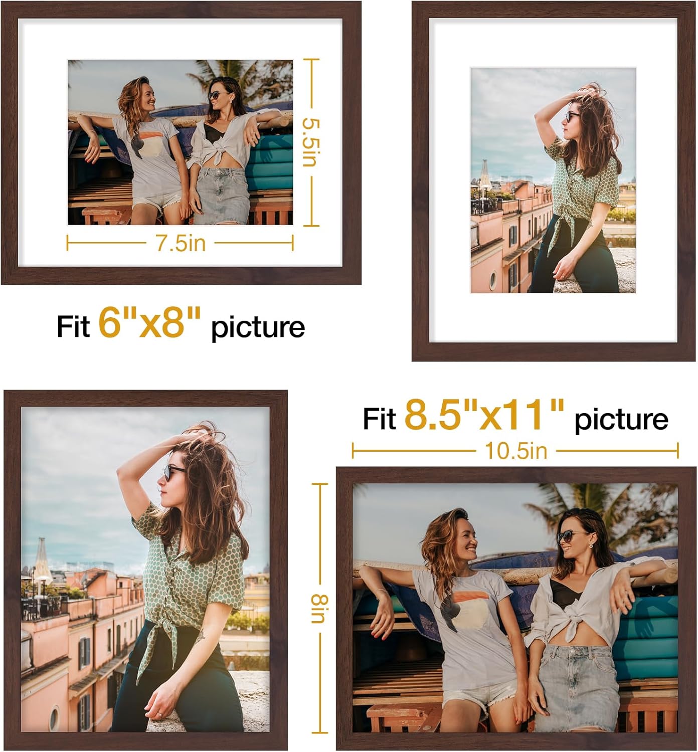 Vittanly 11x14 Picture Frame, Display Pictures 8x10 with Mat or 11x14 without Mat, Photo Frame for Wall Mounting, Black, 1 Pack - Colors B