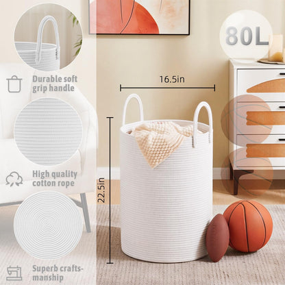 Artfeel Laundry Basket,Woven Cotton Rope Laundry Hamper,60L for Decor Storage of Dirty Clothes,Toys and Blankets in Bathroom,Baby Room and Living Room