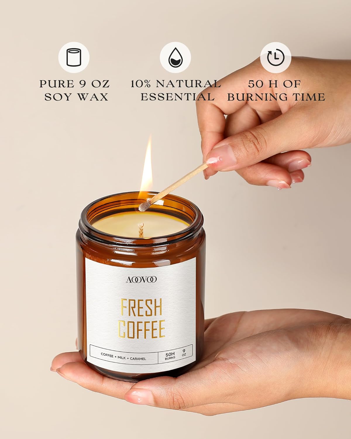 AOOVOO Coconut Vanilla Candles - 9 oz Scented Candles, Aromatherapy Candle, Soy Candle for Home Scented