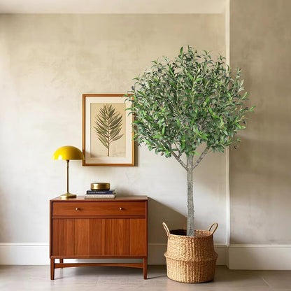 Faux Olive Tree 6ft Tall Faux Trees Fake Plant with 2100 Leaves & 80 Realistic Potted Silk Artificial Olive Tree for Home Porch Garden Living Room Office Decor