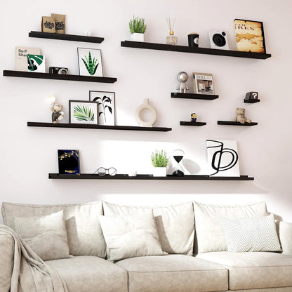 White Floating Shelves for Wall Decor, Wall Mounted Wood Storage Shelf for Bedroom, Living Room, Bathroom, Kitchen, Nursery, Display Picture Ledge Shelf with Lip Set of 2-14 Inches, White