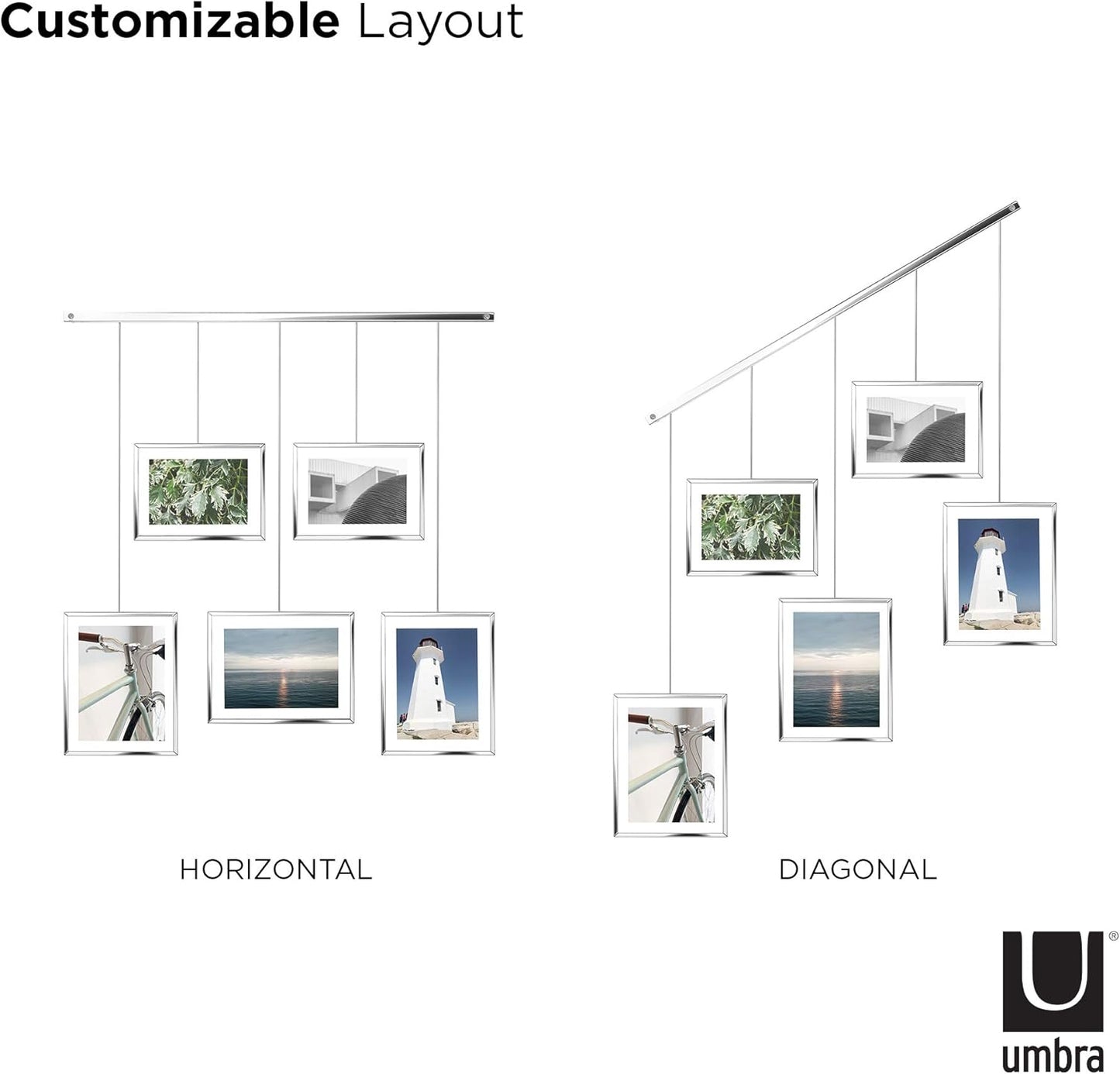 Umbra Exhibit Picture Frame Gallery Set, Adjustable Wall Collage Displays Nine Photos (Four 5x7" and Five 8x10"), Set of 9, Black