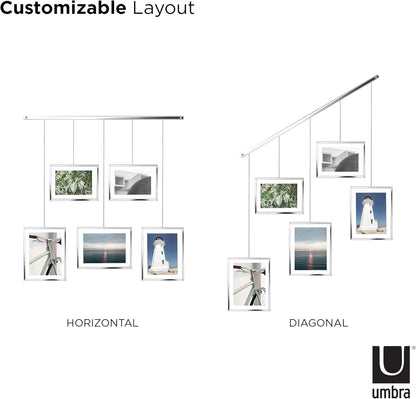 Umbra Exhibit Picture Frame Gallery Set, Adjustable Wall Collage Displays Nine Photos (Four 5x7" and Five 8x10"), Set of 9, Black