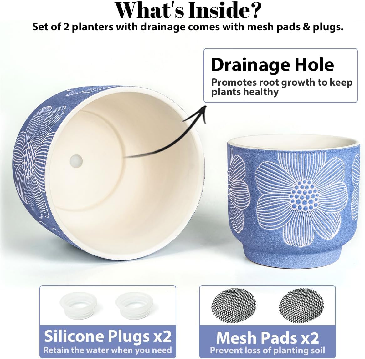YBX 8 Inch + 6 Inch Ceramic Plant Pots, Succulent Flower Pots with Drainage Holes, Terracotta Planters for Indoor Plants, White&Terracotta (Garden)