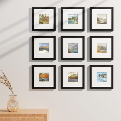 Vittanly 8x10 Picture Frames Set of 9, Shatter Resistant Plexiglass, Display 5x7 Pictures with Mat or 8x10 without Mat, Photo Frames for Wall or Tabletop, Engineered Wood, Black - Colors A
