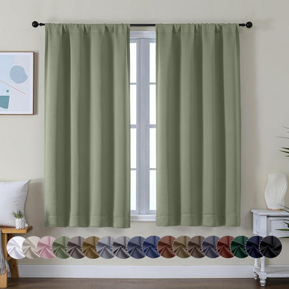 Simplebrand Ava Sage Green Blackout Curtains for Bedroom 63 Inch Length 2 Panels Set, Solid Thermal Insulated Energy Saving Rod Pocket Window Treatment Curtains Blackout Drapes, W40 x L63 Inch, Sage - Colors A