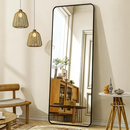 XRAMFY 56"x21" Floor Full Length Mirror Standing Full Body Rounded Corner Rectangle Mirrors with Stand Hanging Wall Mounted Leaning Bedroom Living Room Bedroom Cloakroom,Gold