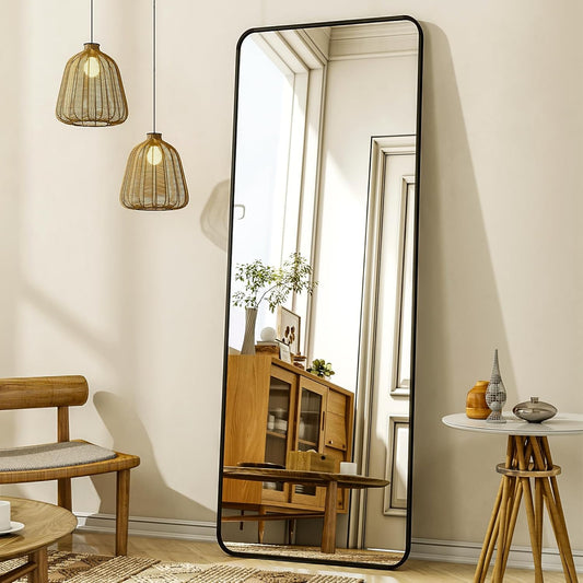 XRAMFY 56"x21" Floor Full Length Mirror Standing Full Body Rounded Corner Rectangle Mirrors with Stand Hanging Wall Mounted Leaning Bedroom Living Room Bedroom Cloakroom,Gold