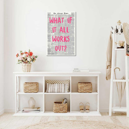 Retro Black And White Newspaper Poster What If It All Works Out Canvas Wall Art Positive Affirming Quote Minimalist Prints Painting For Home Bedroom Dorm Wall Decor 12x16in Unframed