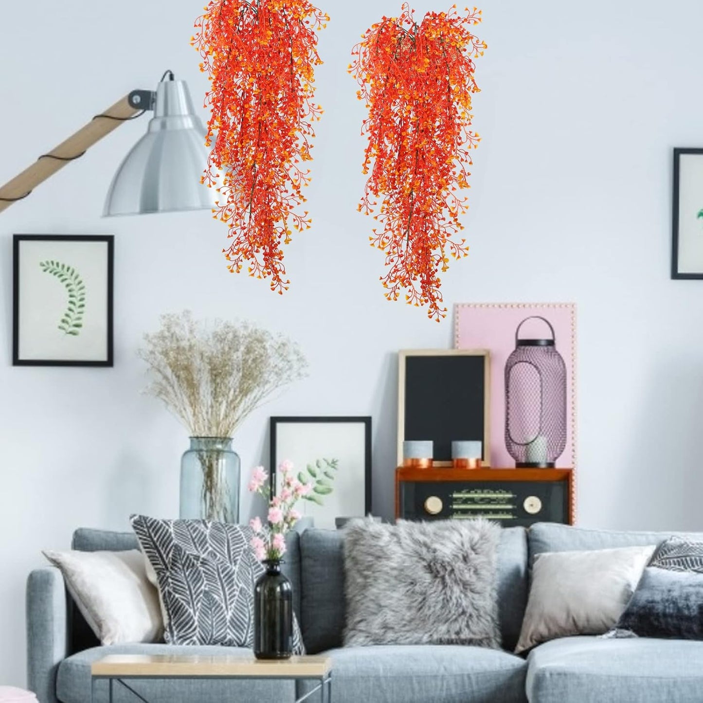 RECUTMS Fake Hanging Plants Artificial Ferns for Outdoor Hanging Faux Plants Vine Ivy Faux Fern Hanging Vines Wall Plants for Home Garden Party Wedding Decor (White 4P)