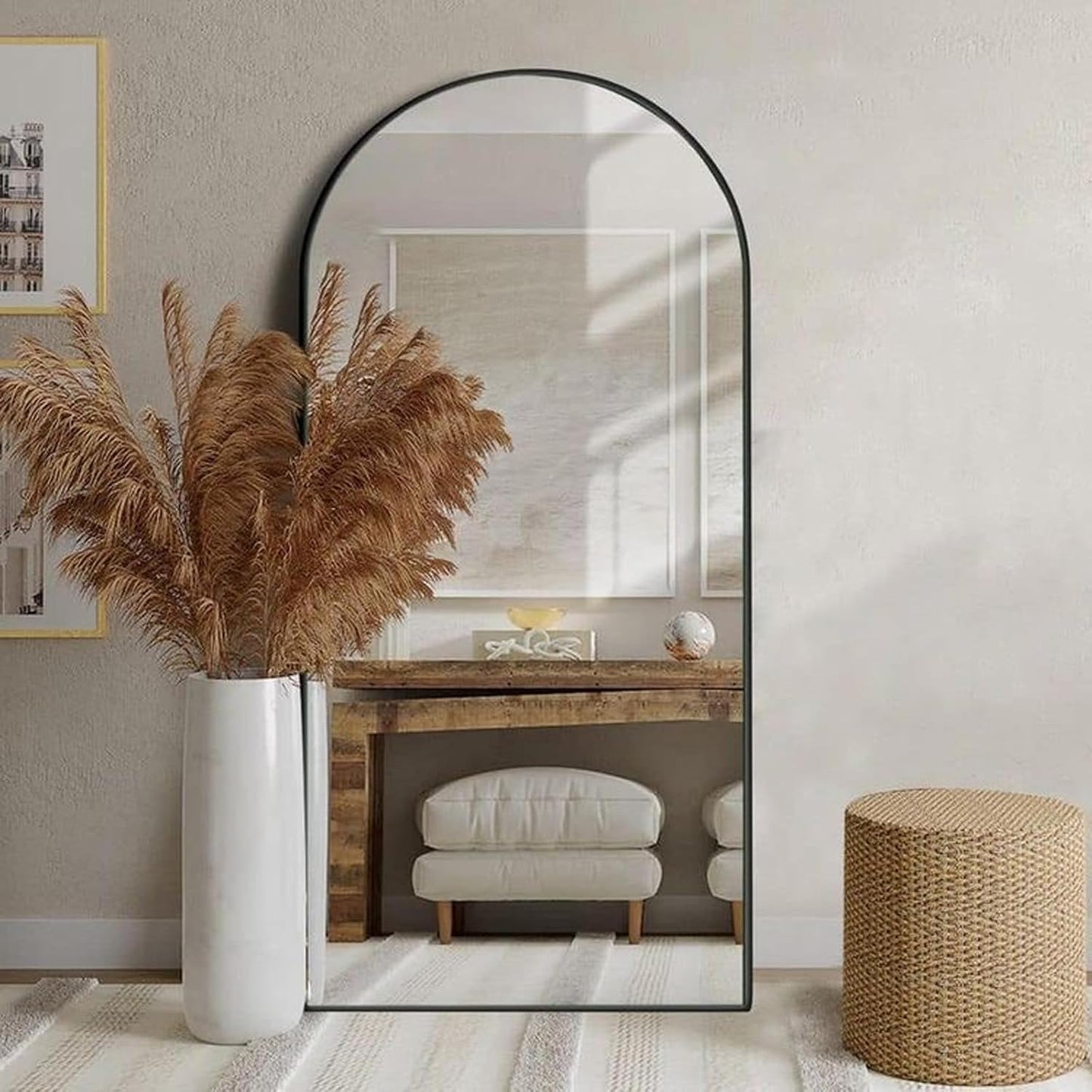 Mirror Full Length, 71"x26" Arched Full Length Mirror, Arch Mirror with Stand, Large Standing Mirrors, Oversized Full Body Mirrors with Aluminum Frame for Bedroom, Living Room (White)