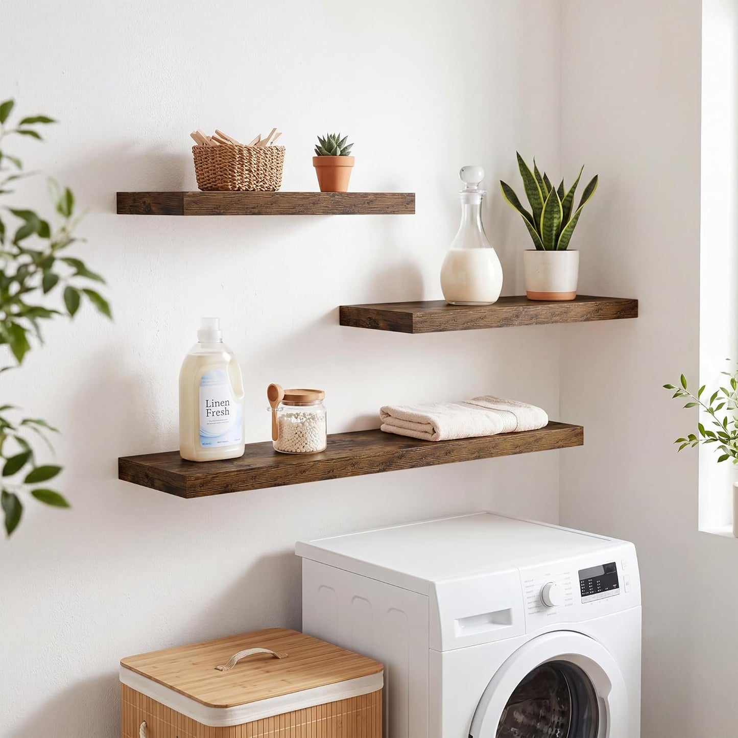 RICHFOCUS 72Inch Floating Shelves for Wall 2 Pack Shelves for Bedroom|Kitchen|Bathroom Wall Mounted Rustic Wood Floating Shelf with Invisible Brackets for Books|Storage|Decor, Rustic Brown