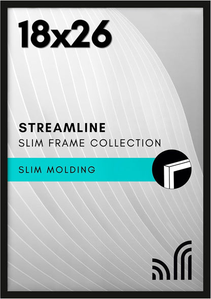 Americanflat 24x36 Poster Frame with Polished Plexiglass - Streamline Collection - Thin Border Picture Frame for Wall Display - Hanging Hardware Included - Black - Colors C