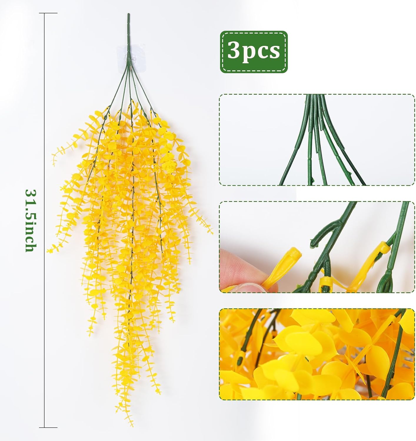 RECUTMS Artificial Hanging Plants Fake Hanging Plant Faux Eucalyptus Leaf Greenery Vine Outdoor UV Resistant Plastic Plants Home Garden Wedding Party Indoor Outdoor Decorations(White)