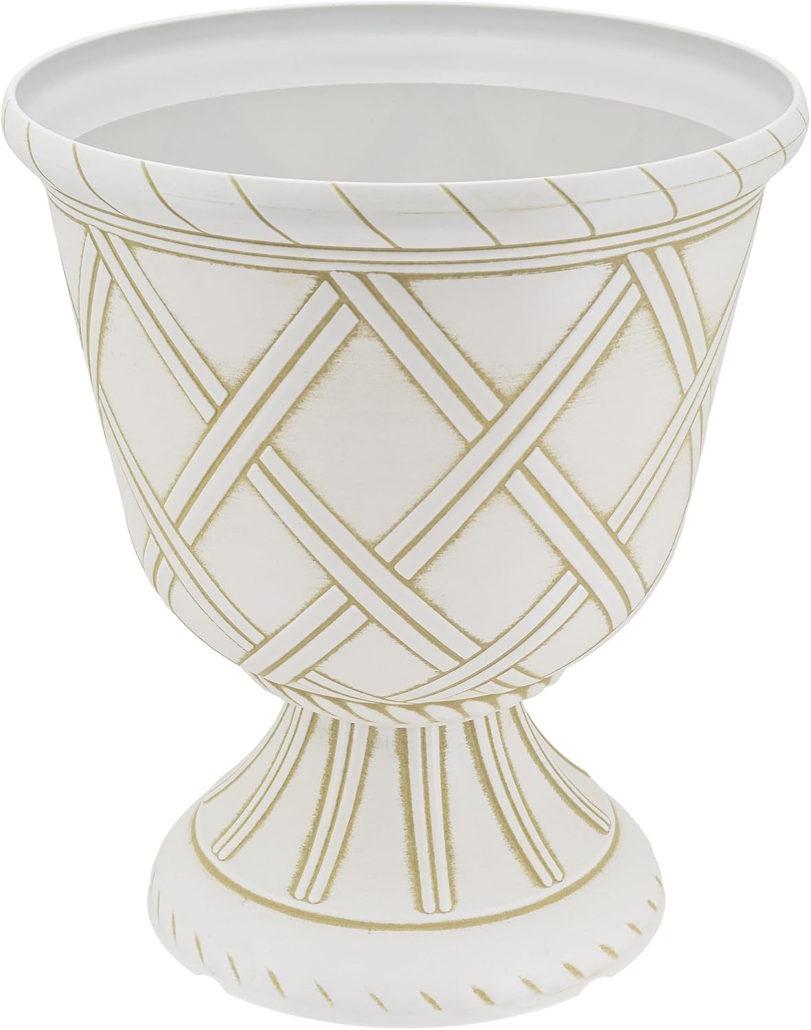 Arcadia Garden Products PL60GD Lattice Plastic Garden Urn, Classic Decorative Garden Pot Planter for Indoor and Outdoor Plants, Gold