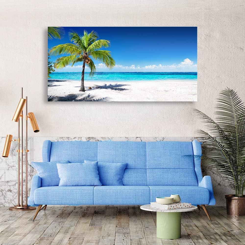 Baisuart S02250 Canvas Prints Wall Art Beach Sunset Ocean Waves Nature Pictures Stretched Canvas Wooden Framed for living Room Bedroom and Office