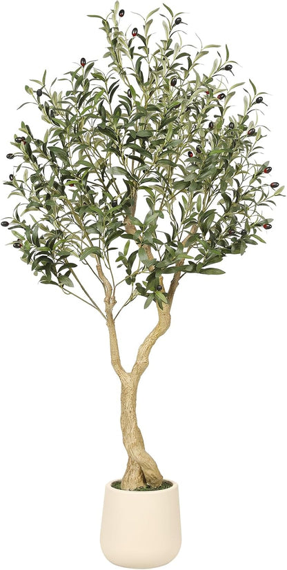 Realead 6ft Artificial Olive Tree with Tall Exquisite Planter - Realistic Faux Olive Tree with Thick Trunk and Lifelike Fruits - Large Fake Olive Tree for Home Office Decor