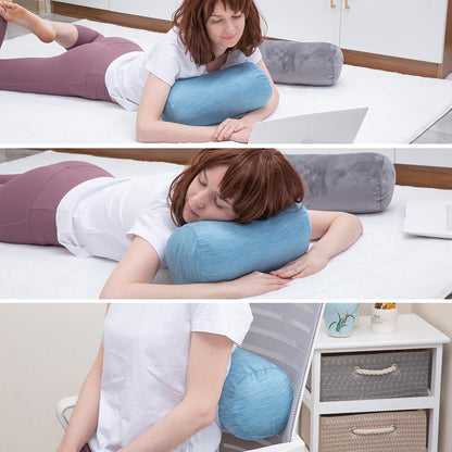 1 MIDDLE ONE Round Cylinder Bolster Pillow with Removable Velvet Cover, Tube Roll Cervical Pillow for Head, Neck, Back and Legs Support, 13" x 6", Grey