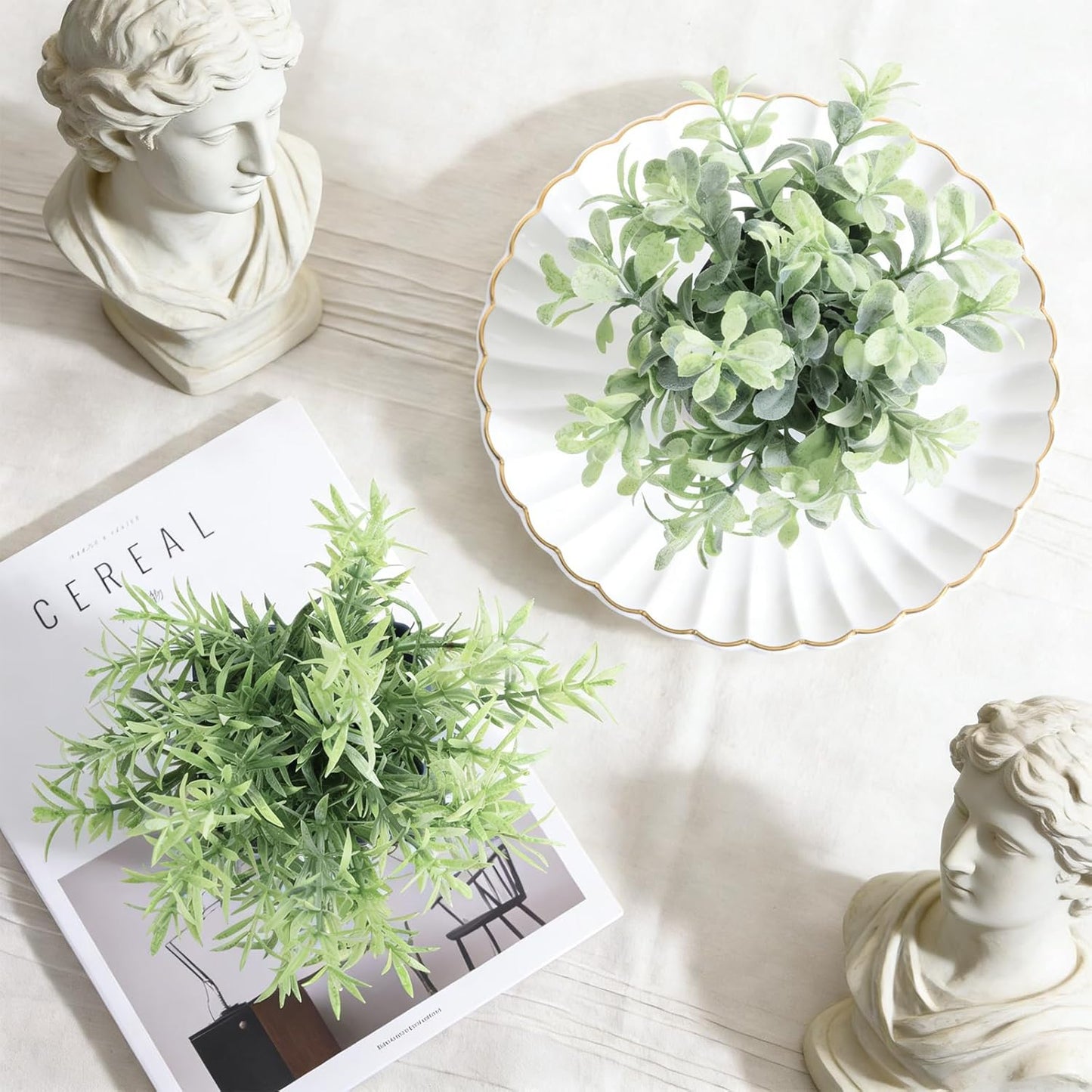 4pcs Fake Small Plants, Artificial Greenery Potted Plant for Home Office Decor, Small Faux Gray Grass Eucalyptus for Bathroom Plants Decoration, Mini Plant Potted Table Shelf Decoration