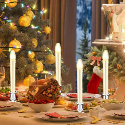 Waziaqoc 24Pcs Gold Taper Candle Holders, Plastic Candlestick Holders Only for Flameless LED Candle Decorative Pillar Candle Holder for Christmas Wedding Anniversary Dinner Party