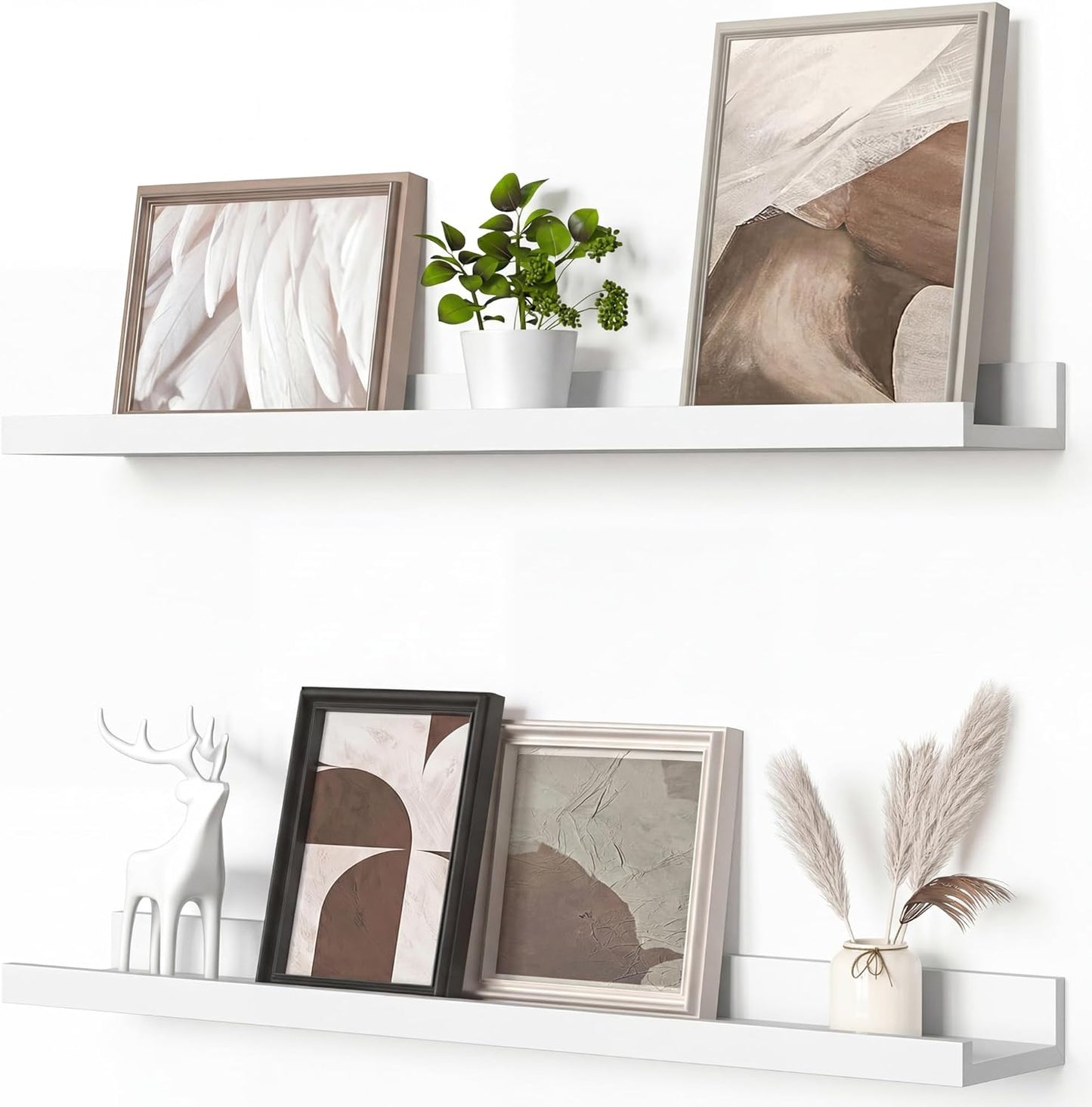 Heimlove Picture Ledge Shelf, Floating Shelves Set of 2, 24 Inches Picture Shelf for Wall with Ledge, Kids Bookshelf Wall Mounted for Living Room Bedroom Decor Books Photo Frames - White