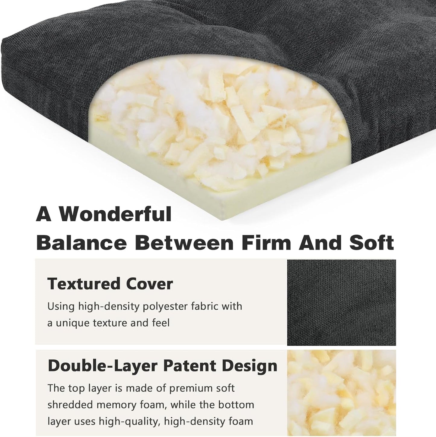 baibu 36 Inch Memory Foam Bench Cushion, Dual-Layer Patent Design Non-Slip Indoor Bench Cushion with Ties, 36x15x3Inch, Beige