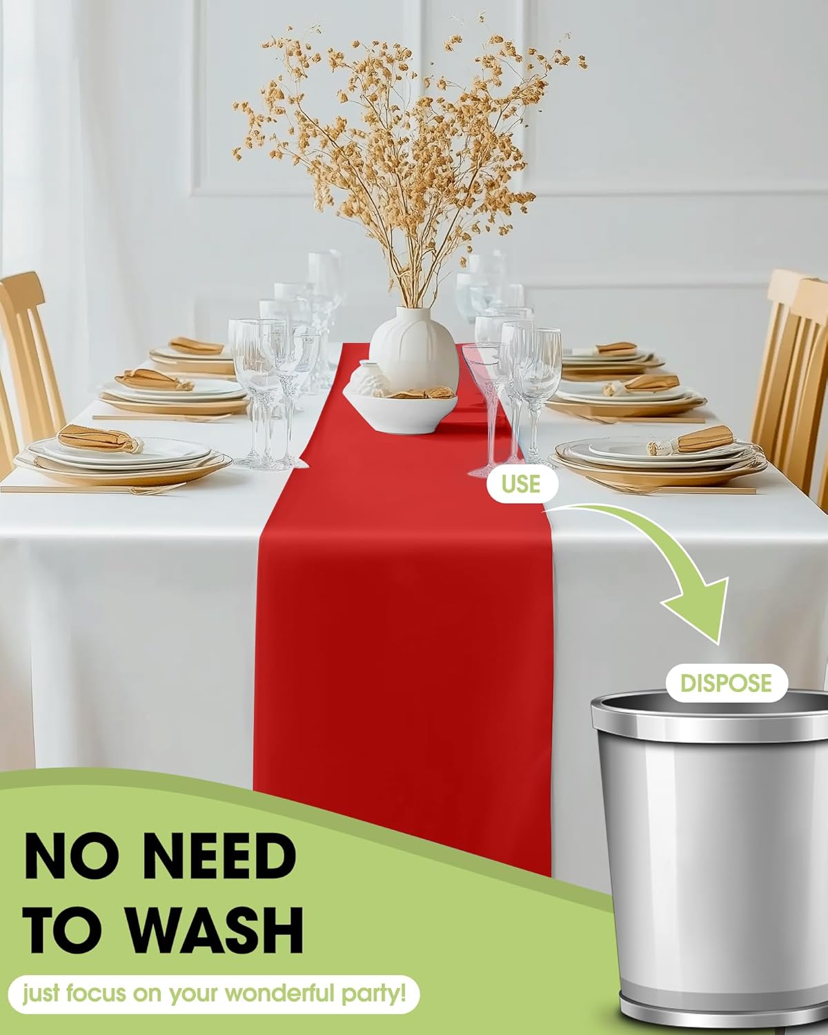 Pureegg Gold Plastic Table Runners - 10 Pack, 14'' x 108'', Water Resistant & Disposable Centerpiece Decorations for Table Cloth, Wedding, Birthday, Holiday, Baby Shower, Party, Home Decor