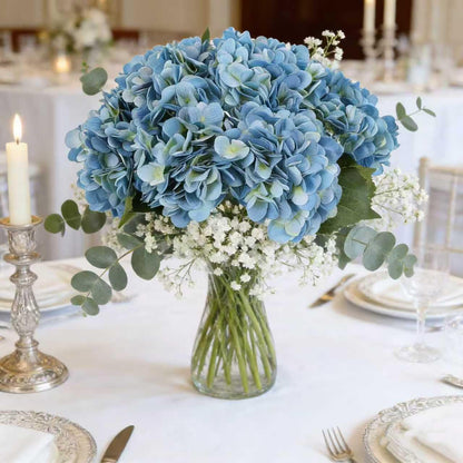 Kimura's Cabin 6pcs White Hydrangea Artificial Flowers Silk Fake Hydrangeas Faux Hydrangea Flowers with Stems for Wedding Bouquets Arrangement Home Table Centerpieces Baby Shower Party Decoration