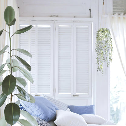 Decorative Hanging Plants for Shelf, Faux Ivy Eucalyptus Vine, Fake Greenery in White Bigger Pot (Light Green, 1PCS)